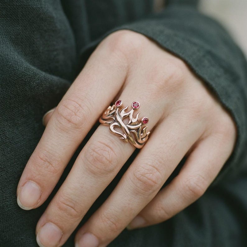 Flame Crown Ring — Rose-Gold-Plated Sterling Silver with Three Lab-Created Rubies, Made to Order image 2