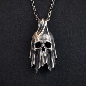 Sterling Silver Skull Pendant, Shrouded Memento Mori Necklace, Gothic Halloween Jewelry, Made to Order image 4
