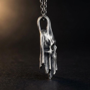 Sterling Silver Skull Pendant, Shrouded Memento Mori Necklace, Gothic Halloween Jewelry, Made to Order image 2