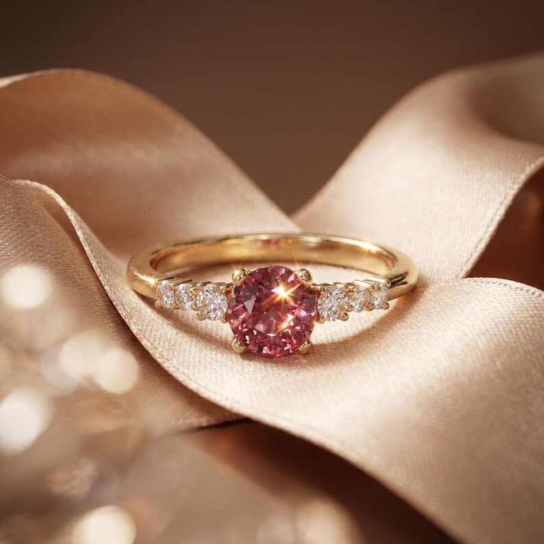 Pink Tourmaline Ring Gold, Accented Solitaire in Gilded Sterling Silver, Rose Stone Promise Ring, October Birthstone, Made to Order image 1
