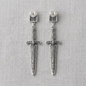 Sword Earrings Sterling Silver, Gothic Dagger Drop Earrings, Cathedral Window Studs, Oxidized Medieval Jewelry, Whimsigoth, Made to Order image 4