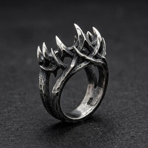 Sterling Silver Thorn Ring, Oxidized Gothic Crown of Thorns Band, Briar Statement Ring, Made to Order for Men and Women image 1