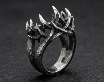 Sterling Silver Thorn Ring, Oxidized Gothic Crown of Thorns Band, Briar Statement Ring, Made to Order for Men and Women