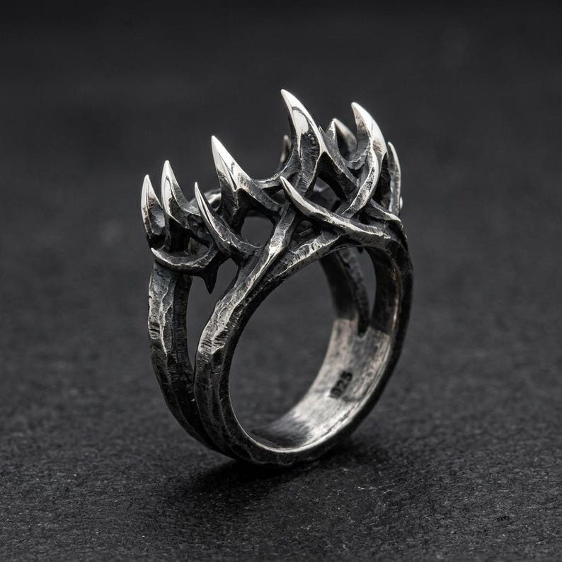 Sterling Silver Thorn Ring, Oxidized Gothic Crown of Thorns Band, Briar Statement Ring, Made to Order for Men and Women image 1