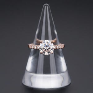 Morganite Engagement Ring Rose Gold, Blush Solitaire with Pave Band, Gilded Sterling Silver, Champagne Pink Promise Ring, Made to Order image 3