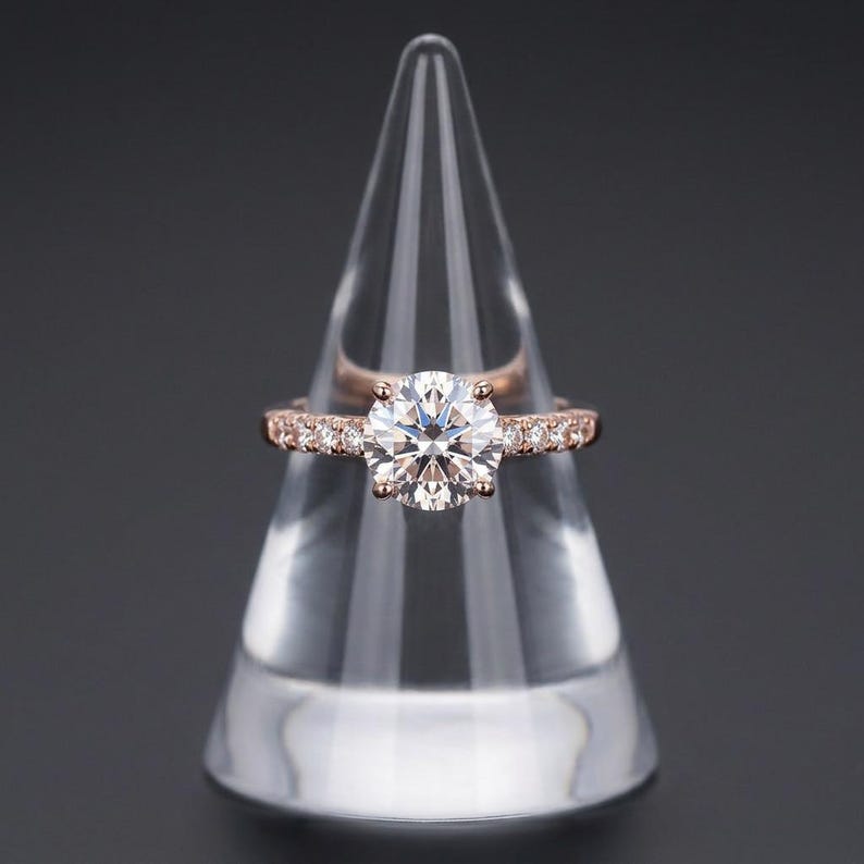 Morganite Engagement Ring Rose Gold, Blush Solitaire with Pave Band, Gilded Sterling Silver, Champagne Pink Promise Ring, Made to Order image 3