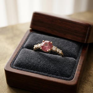 Pink Tourmaline Ring Gold, Accented Solitaire in Gilded Sterling Silver, Rose Stone Promise Ring, October Birthstone, Made to Order image 4