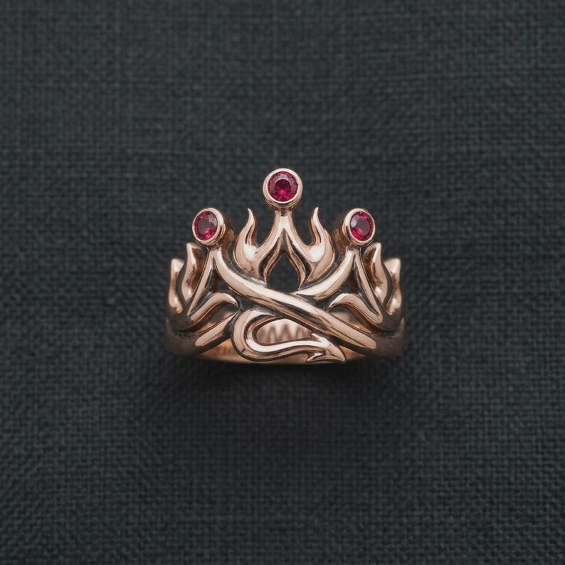 Flame Crown Ring — Rose-Gold-Plated Sterling Silver with Three Lab-Created Rubies, Made to Order image 1