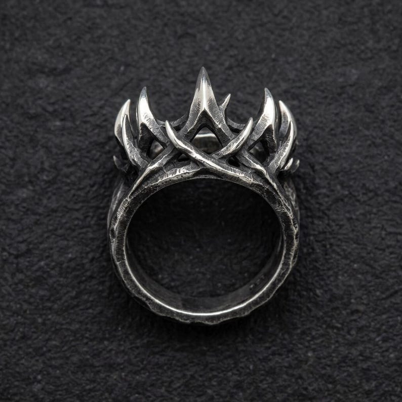 Sterling Silver Thorn Ring, Oxidized Gothic Crown of Thorns Band, Briar Statement Ring, Made to Order for Men and Women image 3