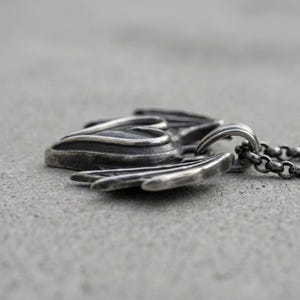 Sterling Silver Bat Wing Heart Necklace, Gothic Pendant, Oxidized Dark Romance Jewelry image 4