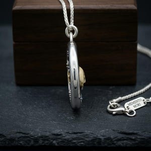 Memento Mori Skull and Crescent Moon Necklace, Oxidized Sterling Silver Pendant with Lab-Created Blue Stones, Made to Order image 4