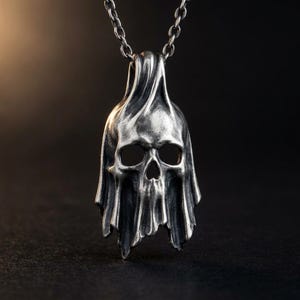 Sterling Silver Skull Pendant, Shrouded Memento Mori Necklace, Gothic Halloween Jewelry, Made to Order image 3