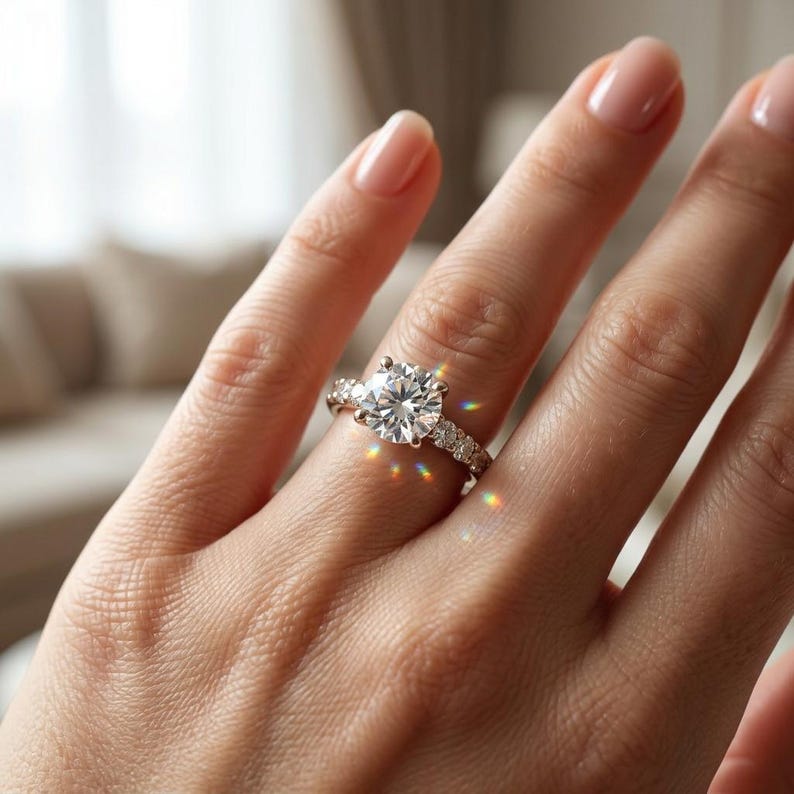 White Sapphire Engagement Ring, Gold Solitaire with Accent Side Stones, Gilded Sterling Silver, Anniversary Ring, Made to Order image 5