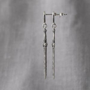 Sword Earrings Sterling Silver, Gothic Dagger Drop Earrings, Cathedral Window Studs, Oxidized Medieval Jewelry, Whimsigoth, Made to Order image 3