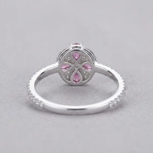 Pink Sapphire Ring Sterling Silver, Dainty Clover Flower Cluster Ring, Pave Promise Ring, Pastel Anniversary Gift, Made to Order image 4