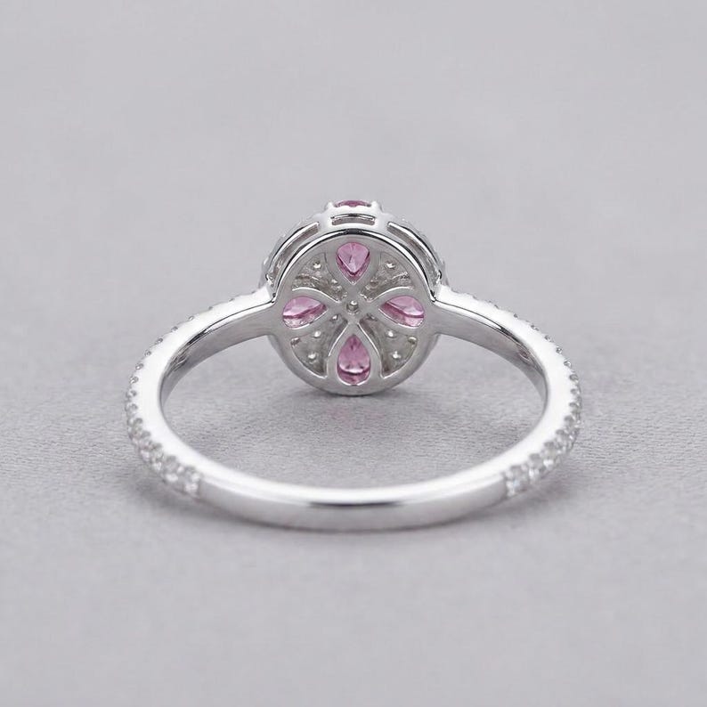 Pink Sapphire Ring Sterling Silver, Dainty Clover Flower Cluster Ring, Pave Promise Ring, Pastel Anniversary Gift, Made to Order image 4