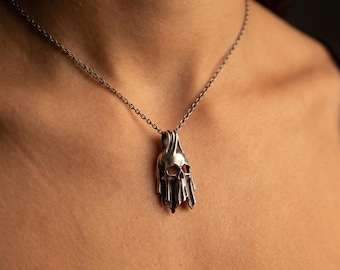 Sterling Silver Skull Pendant, Shrouded Memento Mori Necklace, Gothic Halloween Jewelry, Made to Order