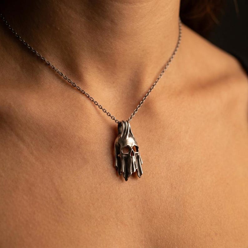 Sterling Silver Skull Pendant, Shrouded Memento Mori Necklace, Gothic Halloween Jewelry, Made to Order image 1