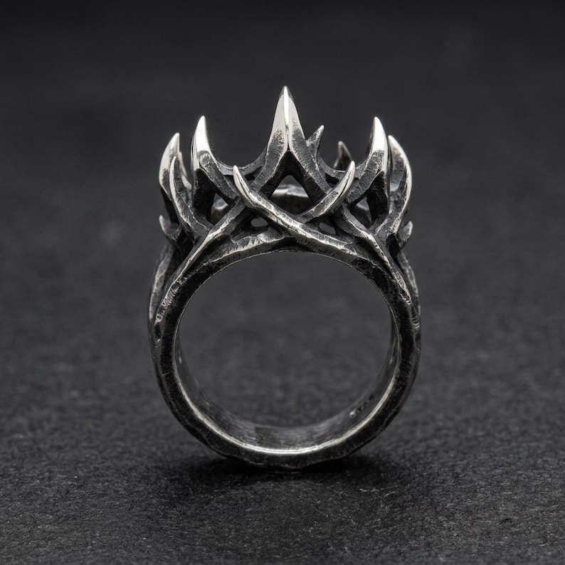 Sterling Silver Thorn Ring, Oxidized Gothic Crown of Thorns Band, Briar Statement Ring, Made to Order for Men and Women image 2