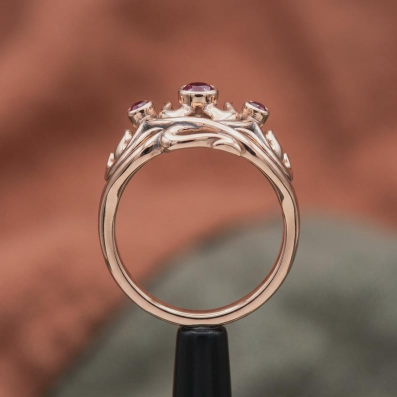 Flame Crown Ring — Rose-Gold-Plated Sterling Silver with Three Lab-Created Rubies, Made to Order image 3