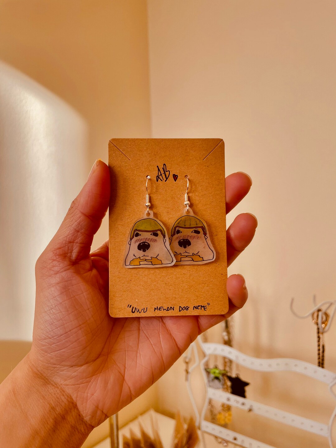 Shy UWU Melon Dog Meme Earrings Etsy