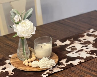 Cowprint Table Runner with brown black and white