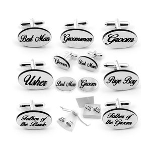 Brushed Silver Acrylic Oval Custom Engraved Personalised Wedding Cufflinks Mens