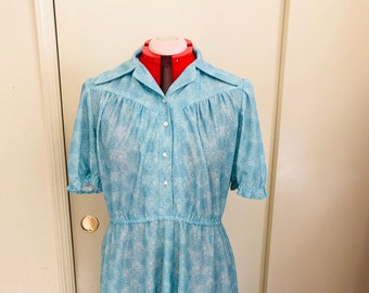 hawaiian print 1X 46 bust 40 waist vintage 1940s 1950s plus size cotton day dress polynesian