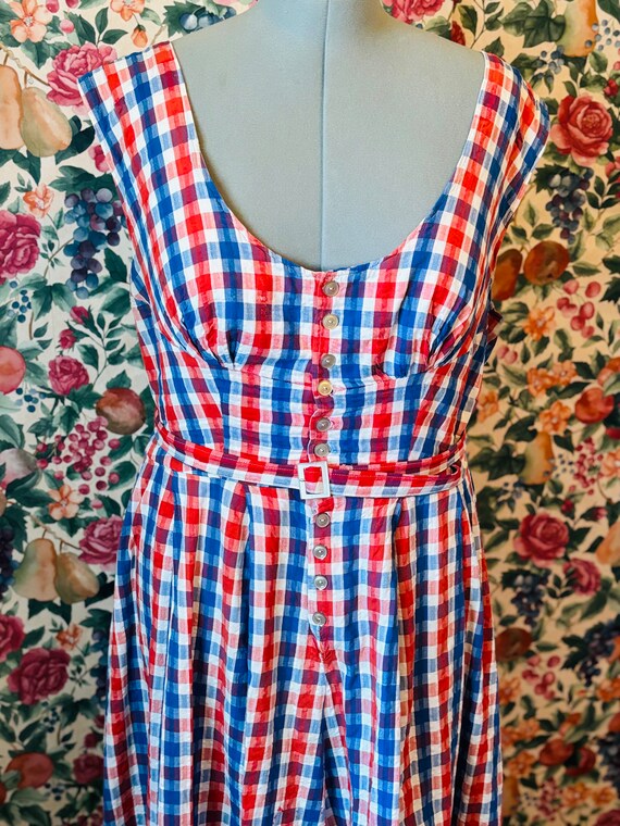 1950s, multicolor gingham,handcrafted cotton dres… - image 2
