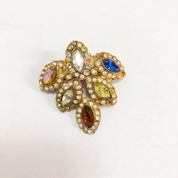 Antique Crystal Brooch/Multi-Colored/Teardrop Bro… - image 6