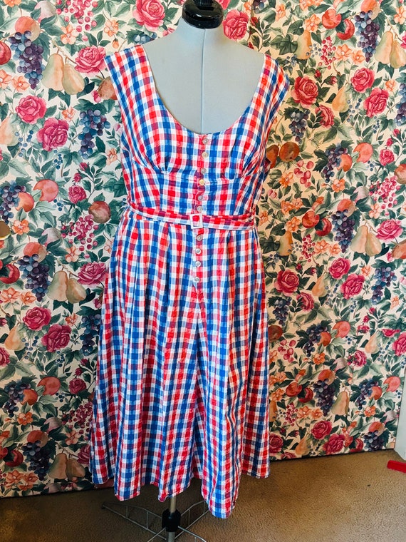 1950s, multicolor gingham,handcrafted cotton dres… - image 1