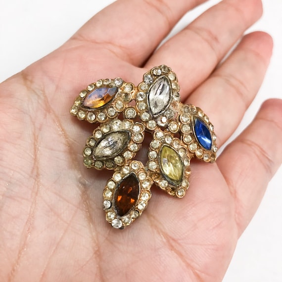 Antique Crystal Brooch/Multi-Colored/Teardrop Bro… - image 4