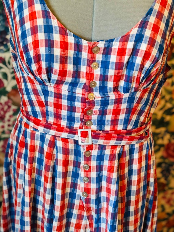 1950s, multicolor gingham,handcrafted cotton dres… - image 3