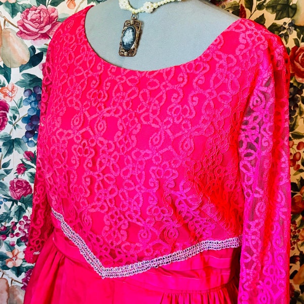 Vintage Pink, up cycled Lace, Hand Dyed, Cottage Core Dress, with Floral crown