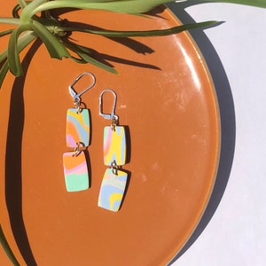 Retro Rainbow - Double Rectangle Dangle Earrings | Polymer Clay Earrings