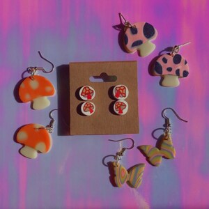 Mushroom & Butterfly Polymer Clay Earring Collection | Psychedelic | Rainbow | Trippy | Glow in the Dark