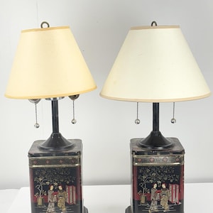 Vintage Frederick Cooper Tea Canister Chinoiserie Table Lamps Set