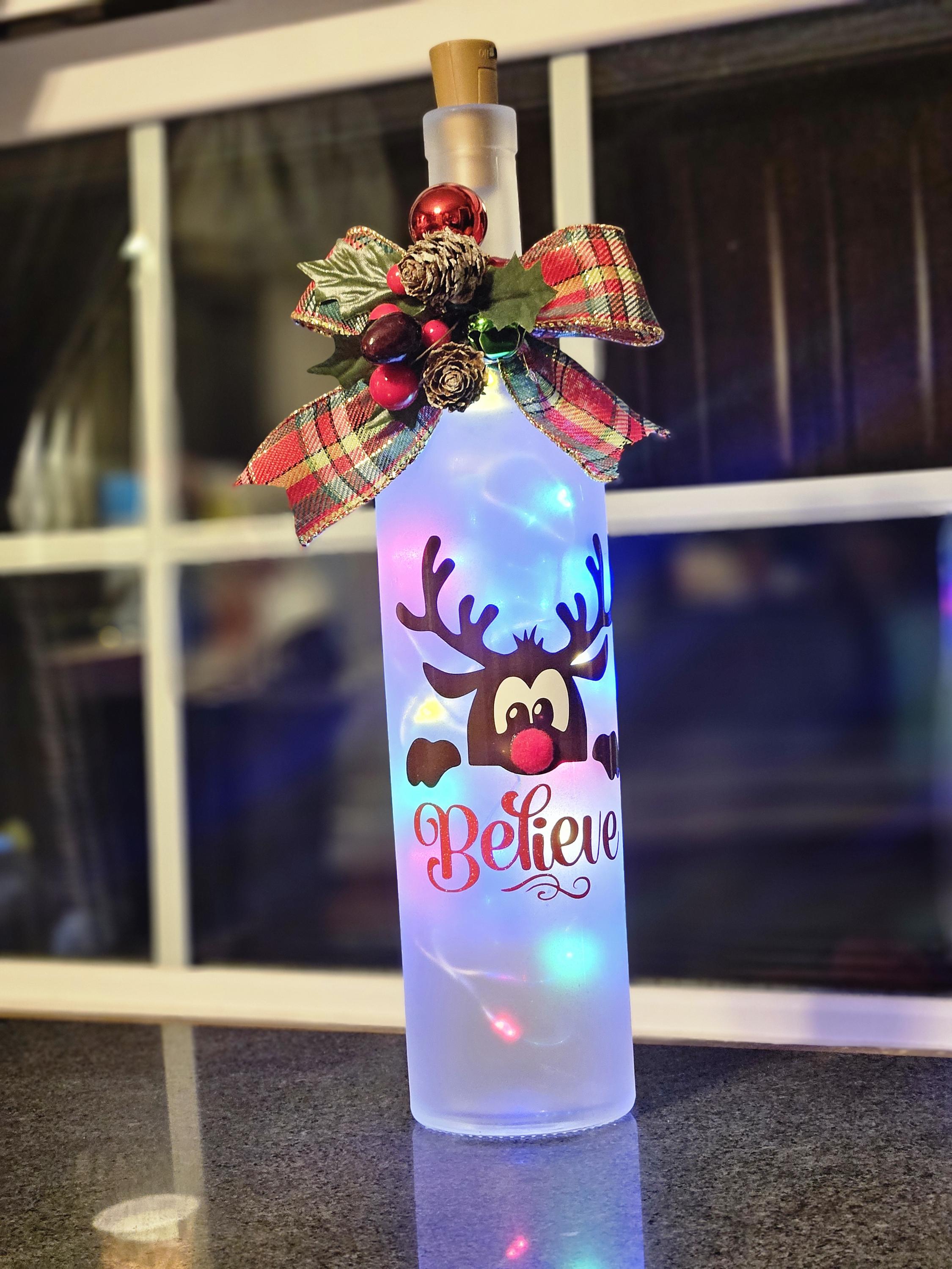 Handcrafted Lighted Wine Bottle With Irish Die-Cut Vinyl Logo – Holiday Decorative Piece