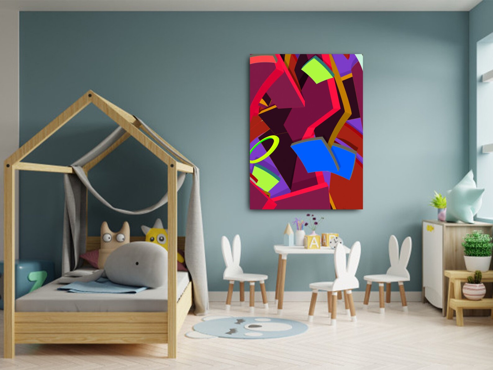 Kaws Abstract Colorful Wall Art Kaws Canvas Colorful Wall Etsy