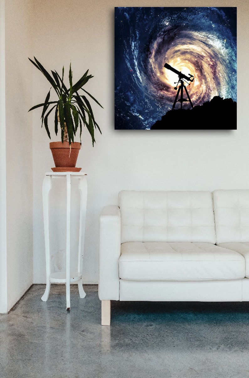 Star Field Galaxy Light Beautiful Sky Astrology Decor Space Art Silhouette of Telescope Science Art Mysterious Art |Home Decor