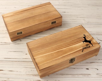 Caja de madera carbonizada personalizada: almacenamiento de regalos grabados