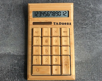 18 Keys Bamboo Calculator, Solar Panel Calculator, 12 Digits Show Panel Calculator, Wooden Calculator, Office Gifts