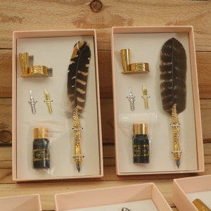 Feather Pen Fountain Dip Pen, Calligraphy Pen Set with Ink, Stand and Nibs, Wedding, Party Gift, Hotel, Wizard Pens