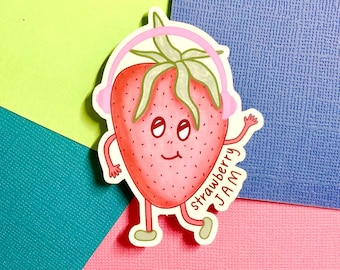 Erdbeere Marmelade Sticker | Glänzender Vinyl Wasserfester Aufkleber | Erdbeere Illustrierter Aufkleber