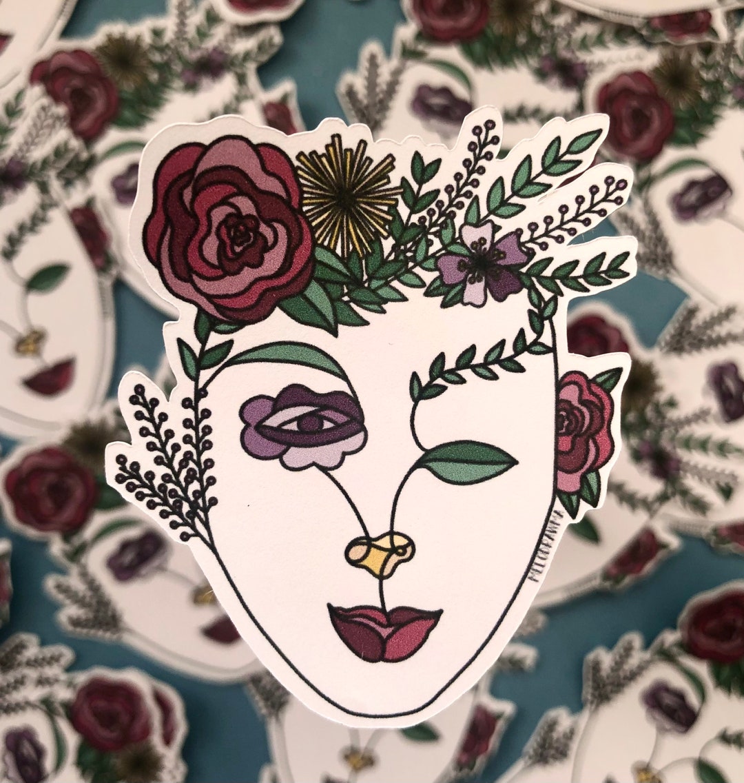 Sticker Potrait Floral Portrait Sticker - Illustrated Sticker - Melodrawma - Etsy