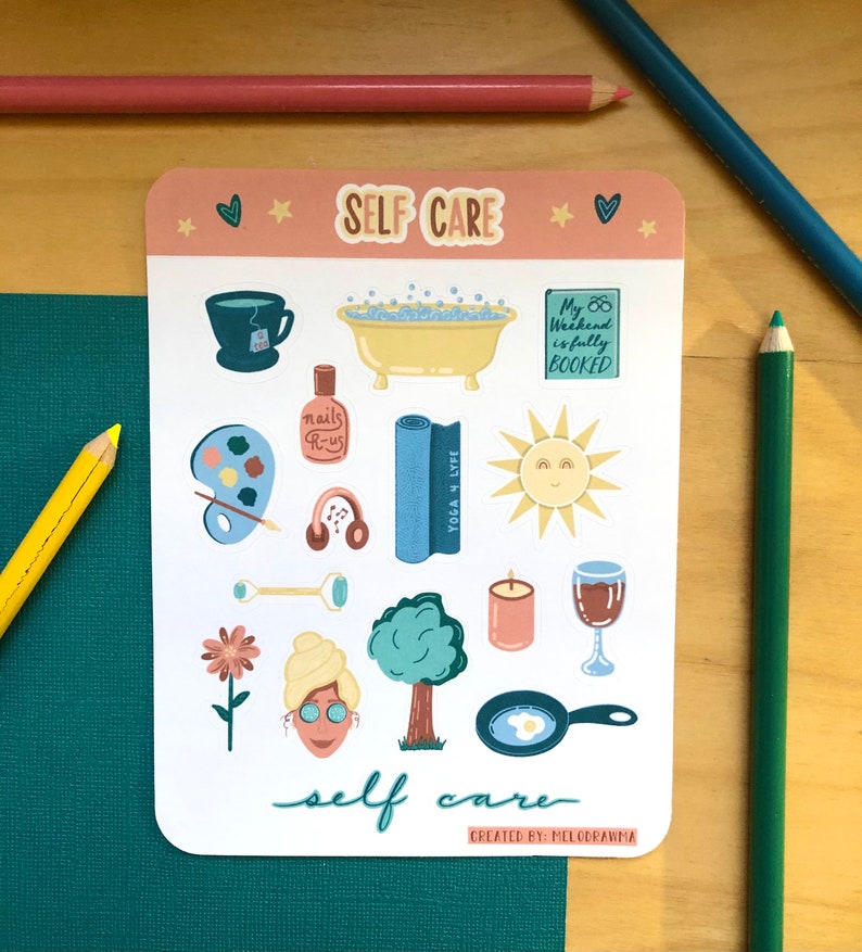 Self Care Sticker Sheet - Illustrated Sticker Sheet - Melodrawma - Etsy