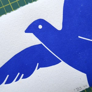 DOVE 3 Linocut Print Peace, Love, Freedom, Flying Bird Wall Art, Unique Gift for Bird Lovers, Hand Printed Limited Edition CACICAKADUZ image 6