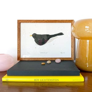 Stampa Linoleografia con Cornice Blackbird - Opera d'arte originale, stampata a mano su carta fatta a mano, regalo per gli amanti della natura / Edizione limitata - CACICAKADUZ