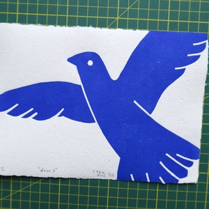 DOVE 3 Linocut Print Peace, Love, Freedom, Flying Bird Wall Art, Unique Gift for Bird Lovers, Hand Printed Limited Edition CACICAKADUZ image 5