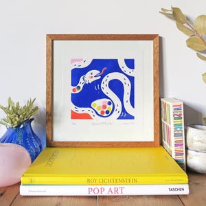 Stampa linoleografica incorniciata "Serpente" - Anno cinese del SERPENTE, Decorazione colorata per la cameretta dei bambini, Regalo per gli ammiratori di Aert / Edizione limitata - Cacicakaduz